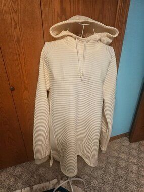Apana White Ribbed Hoodie Women’s XL Textured Pullover